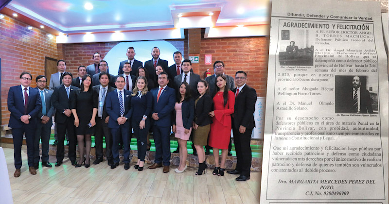 Defensor Público General y personal misional de la provincia de Bolívar reciben reconocimiento por su labor