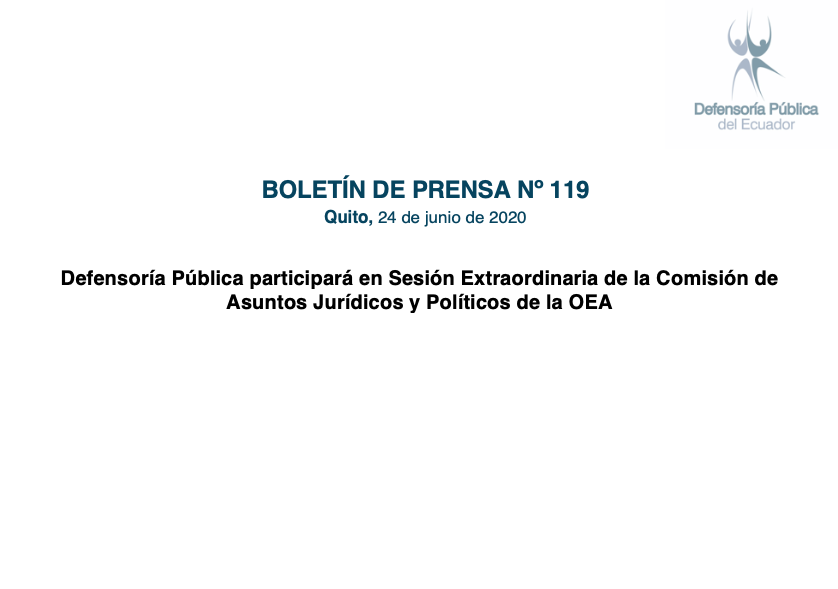 Defensoría Pública participará en Sesión Extraordinaria de la Comisión de Asuntos Jurídicos y Políticos de la OEA